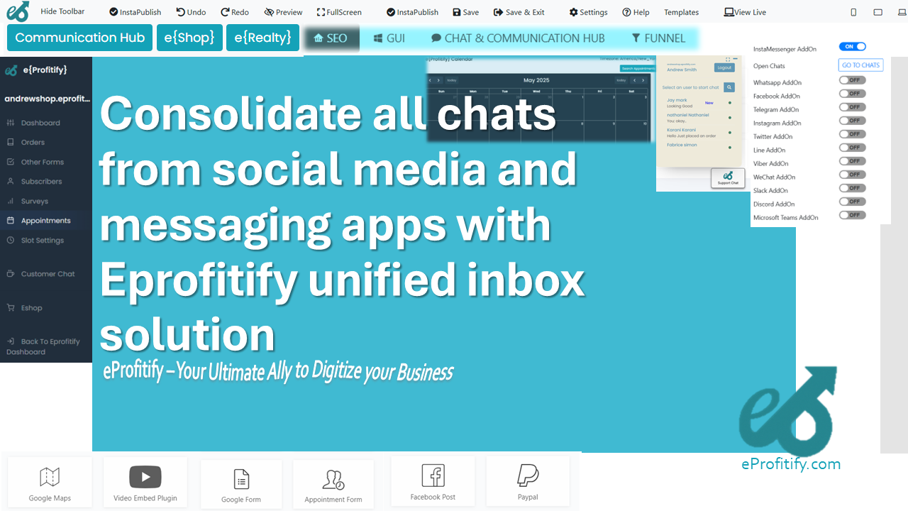 Consolidate all chats from social media and messaging apps with Eprofitify unified inbox solution